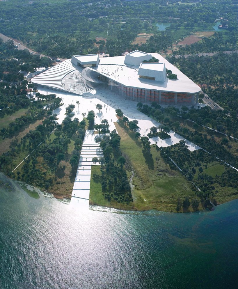 snøhetta spirals staircase into accessible roof for shanghai grand opera house designboom