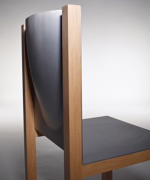 toshiki omatsu bends aluminum sheets onto maple timber for latest chair design