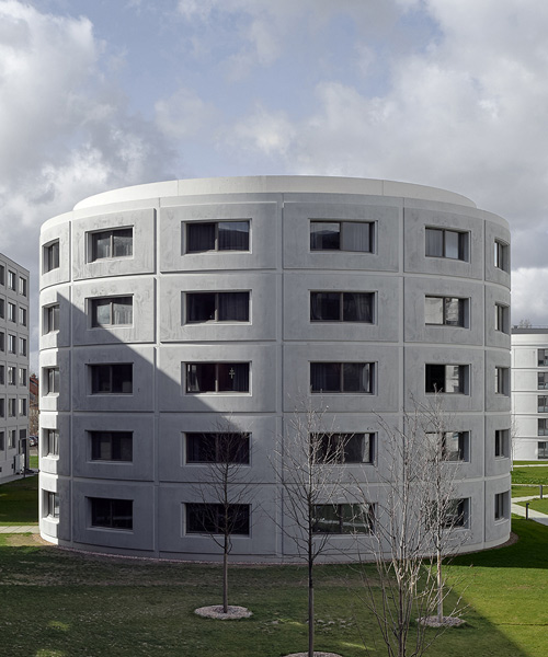 the concrete façades of LAN's student residences in paris relay stories of greek mythology