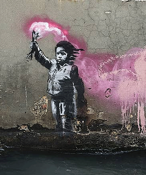 banksy confirms migrant child mural in venice