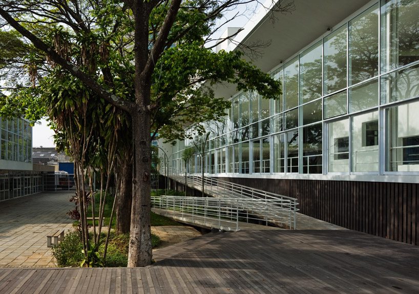 carolina penna architects designs a training center around existing trees in brazil