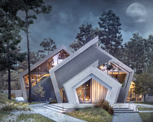 the concrete 'pentahouse' by wamhouse studio is inspired by the shape of mountains