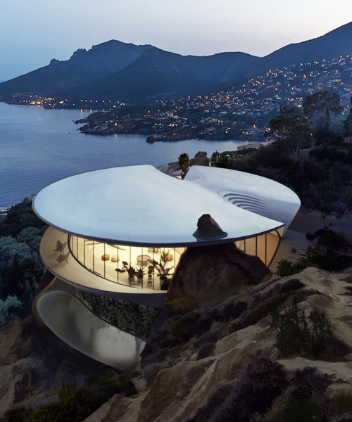 david tajchman proposes private residence on the rocks with curved, aerodynamic form