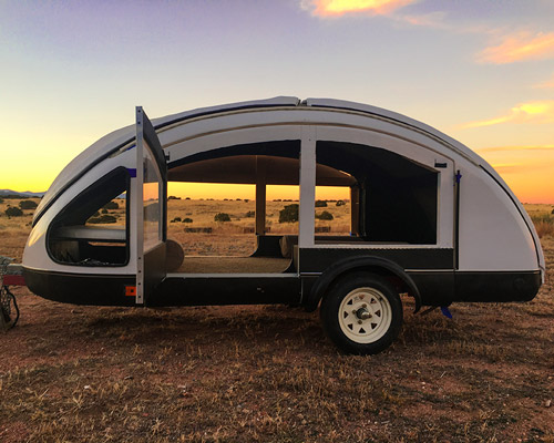 this ultralight teardrop trailer is made from chicken feathers