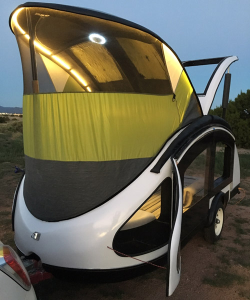this ultralight teardrop trailer is made from chicken feathers