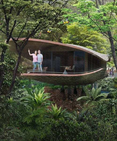 WOW architects designs 24 seedpod-shaped treehouses for eco-resort in singapore