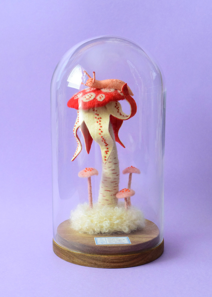 cute creatures get embroidered and felted into precarious situations with carnivorous fungi