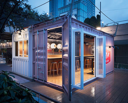 I IN repurposes a shipping container to form the SCHMATZ beer stand in tokyo