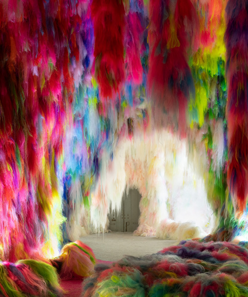 shoplifter creates hypernatural environment of colored neon hair for the icelandic pavilion