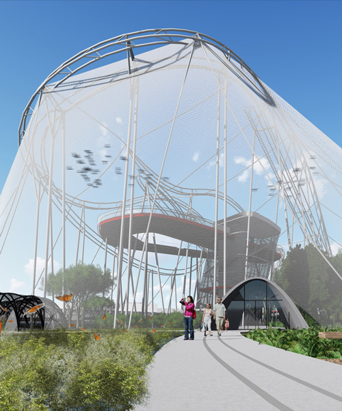kuth ranieri + TLS transform dilapidated roller coaster into steel mesh aviary in china