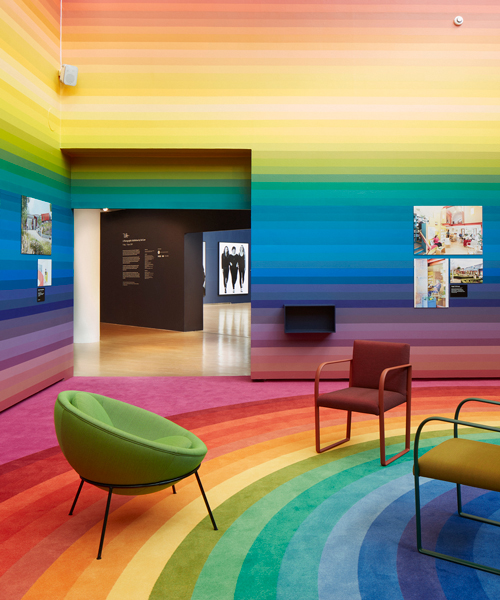 rainbow stripes hug the floor and ascend to exposed windows at this cancer-fighting pop up