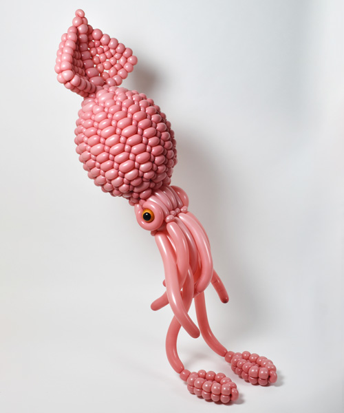 a squid, a chicken, and a beetle, join masayoshi matsumoto's collection of intricate balloon sculptures