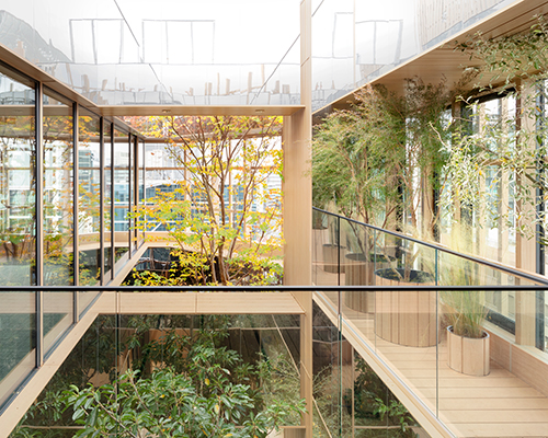 nendo's timber-grid tokyo building tops out with a sky forest terrace