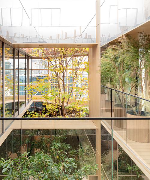 nendo's timber-grid tokyo building tops out with a sky forest terrace