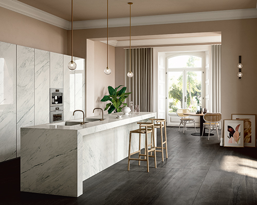 sapienstone's textured kitchen surfaces are as elegant as they are resistant