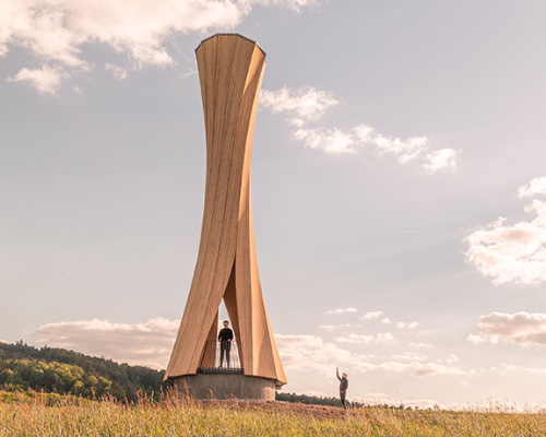 urbach tower is a 14-meter-tall landmark built from self-shaping wood