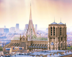vincent callebaut proposes to unite notre dame's nave, roof, and spire with glass canopy
