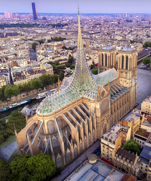 vincent callebaut proposes to unite notre dame's nave, roof, and spire with glass canopy