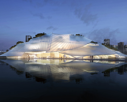 MAD conceives the yiwu grand theater as a boat floating on the water