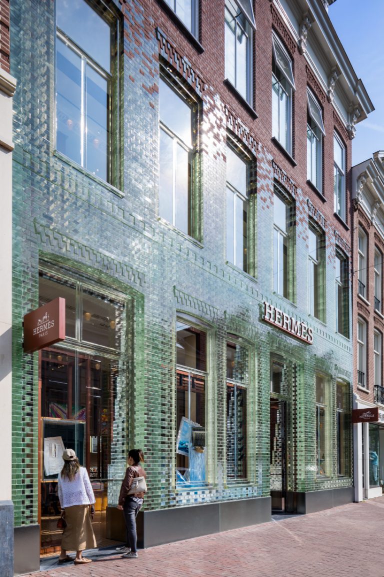 MVRDV's transparent brick store in amsterdam reopens for Hermès
