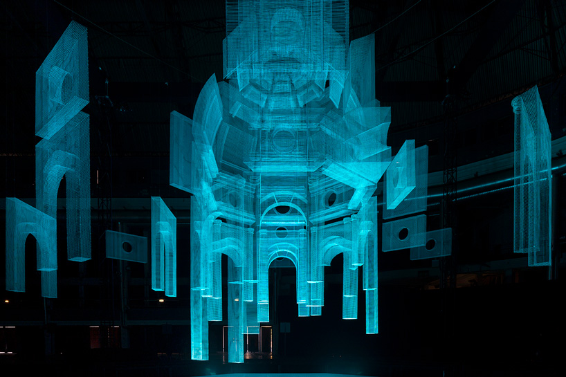 edoardo tresoldi suspends wire mesh structure for marcelo burlon's ...