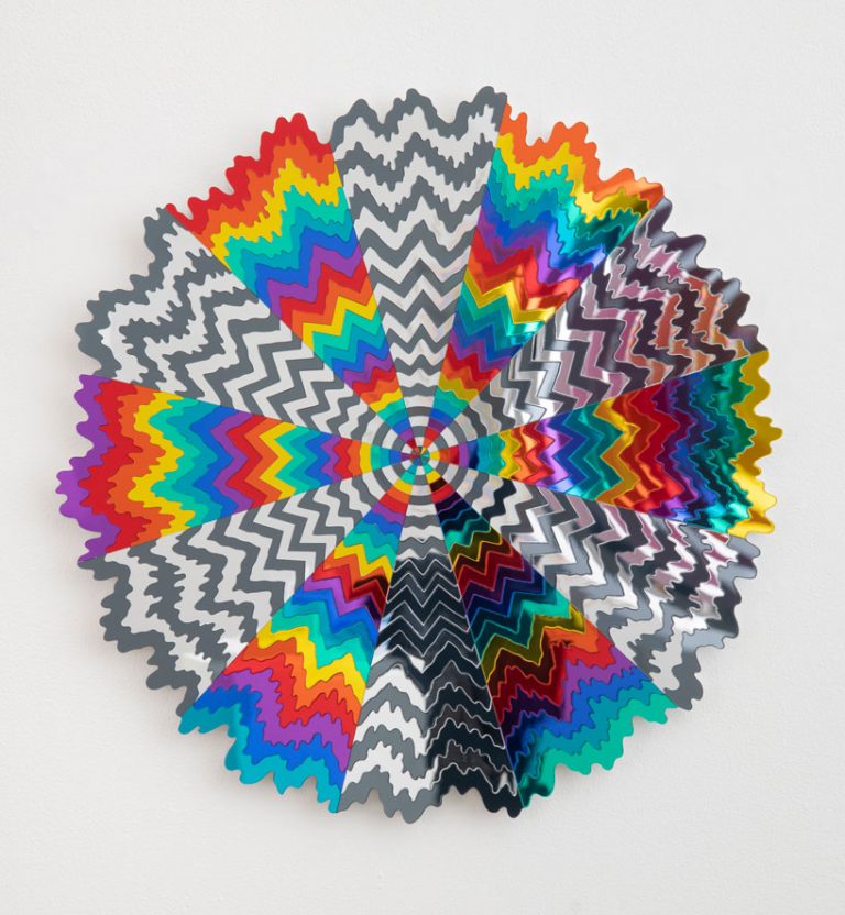 jen stark transforms new york city gallery into kaleidoscope of color