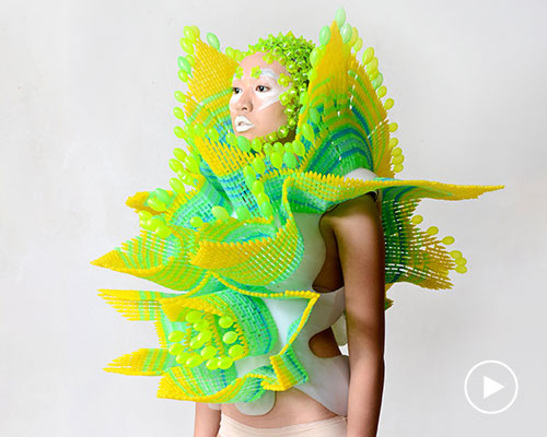 leeroy new turns old plastic into sculptural armour for 'aliens of manila' cyber-site series