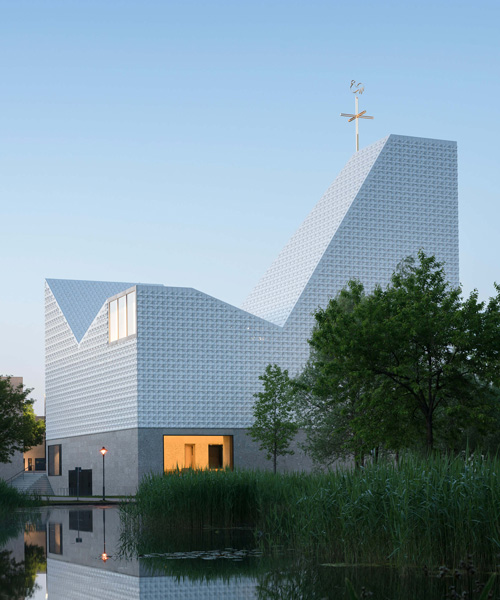meck architekten wraps sculptural munich church in white ceramic tiles