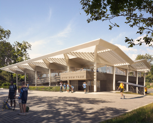 norman foster designs timber boathouse for new york non-profit