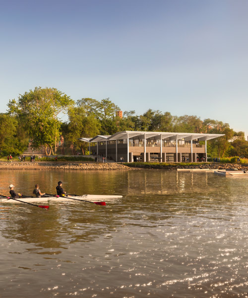 norman foster designs timber boathouse for new york non-profit