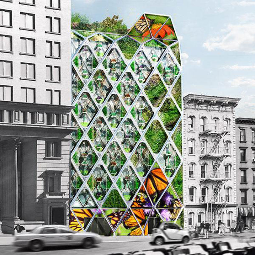 the outside of this office building in new york will be a giant butterfly sanctuary