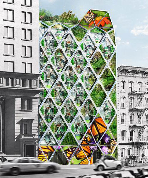 the outside of this office building in new york will be a giant butterfly sanctuary