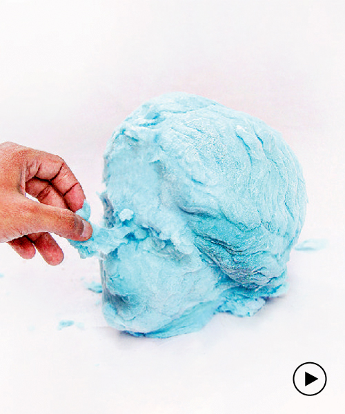 wasim zaid uses blue cotton candy to shape 'inimical nostalgia' sculpture
