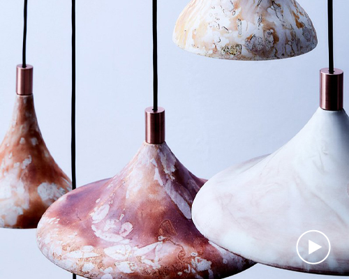 zhekai zhang uses discarded coffee grounds to color the 'COFFIRE' pendant light