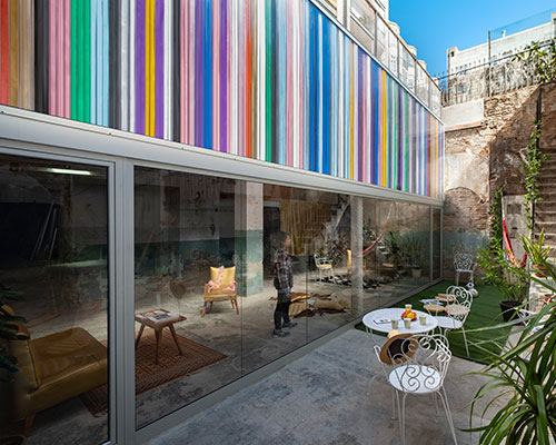 barcelona facade generated from combined non-binary gender flags expresses diversity