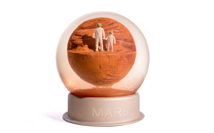 dan abramson's mars dust globe depicts the planet's signature red 