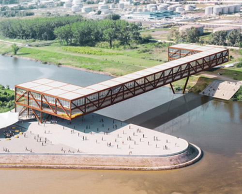 arcvs proposes a bridge housing hotel and office spaces floating over the danube in serbia