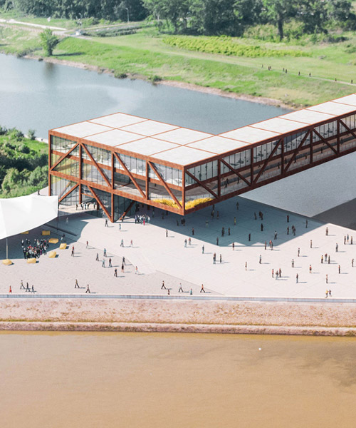 arcvs proposes a bridge housing hotel and office spaces floating over the danube in serbia