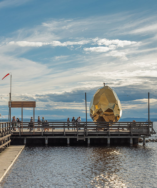 bigert & bergström's solar egg, a golden mirrored sauna, returns to sweden