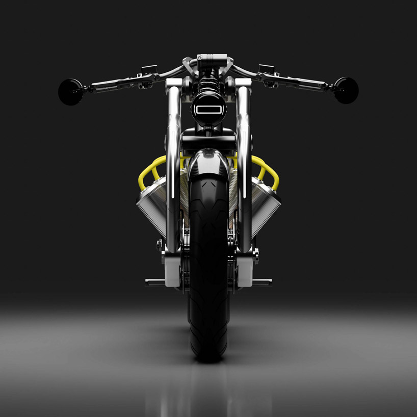 Το curtiss παρουσιάζει την ηλεκτρική μοτοσικλέτα 2020 Zeus με εκτεθειμένες μπαταρίες τύπου V8