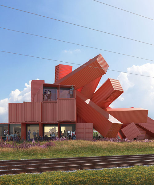 david mach designs sculptural mixed-use venue using 30 shipping containers