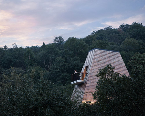 hangzhou sembo resort peers above tea gardens and pine tree canopy in chinese landscape