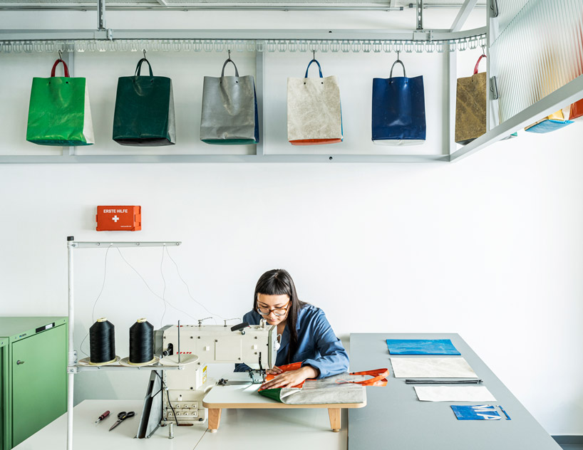 FREITAG's 'sweat-yourself-shop' lets you make your own recycled tarp bag