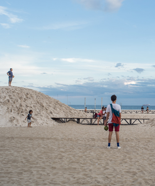 pedro varella's copacabana beach installation results in a new topographic landscape