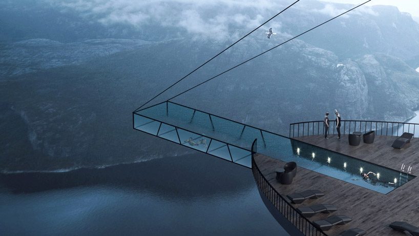 hayri atak envisions a boutique hotel suspended over a cliff in norway designboom