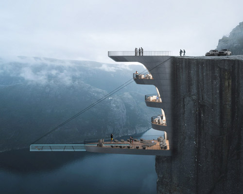 hayri atak envisions a boutique hotel suspended over a cliff edge in norway