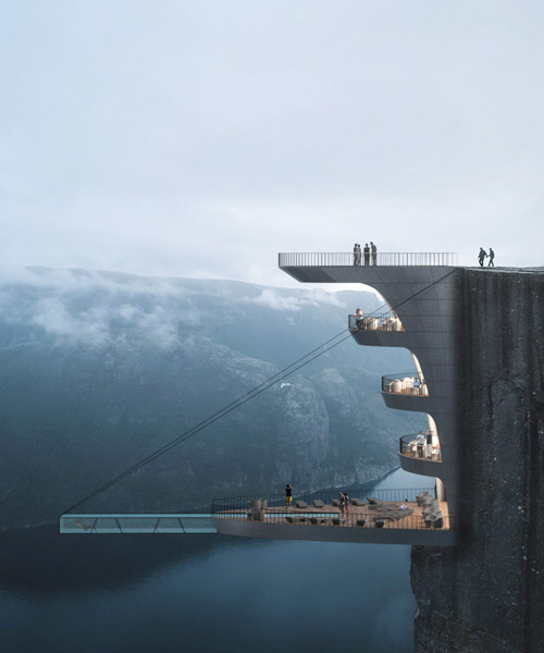 hayri atak envisions a boutique hotel suspended over a cliff edge in norway