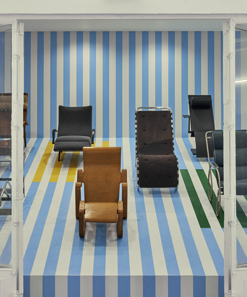 india mahdavi sets centre pompidou's design collections in a striped, beach-like exhibition