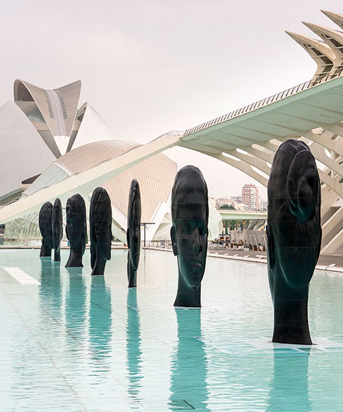 jaume plensa exhibits seven sculptures at calatrava's city of arts and sciences in valencia