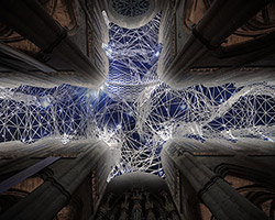 miguel chevalier projects explosions of massive stars onto france's rodez cathedral